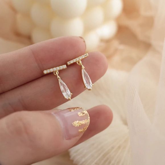 Josie Crystal Teardrop Dainty Gold Earrings - Picture 2 of 8